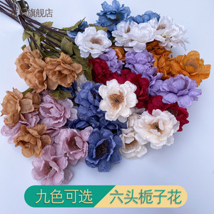 Fleurs artificielles de gardénia et de camélia, 6 têtes, fleurs en soie pour décoration de mariage, restaurant, hôtel, allée, mur - Product Image 1