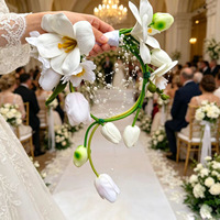 Buket Bunga Tulip Vintage Elegan Gaya Korea 38cm, Sutra Mutiara, untuk Perlengkapan Fotografi Pernikahan, Hadiah
