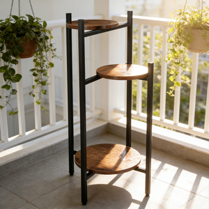 Support à plantes d'angle à 3 niveaux, style antique, en métal et bois, étagère à fleurs pour l'intérieur et l'extérieur - Product Image 3