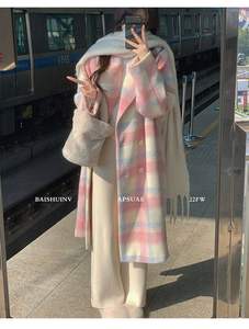 Automne et hiver <span class=keywords><strong>Amazon</strong></span> chaud en ligne rouge Plaid laine manteau femmes nouvelle haute qualité longueur moyenne Plaid manteau veste - Product Image 6