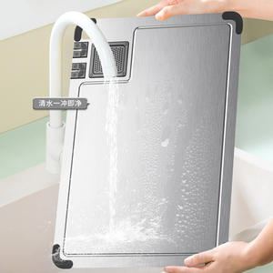 Planche à découper en acier inoxydable avec aiguiseur de couteaux, rectangulaire, antidérapante, à double face, pour la cuisine - Product Image 3