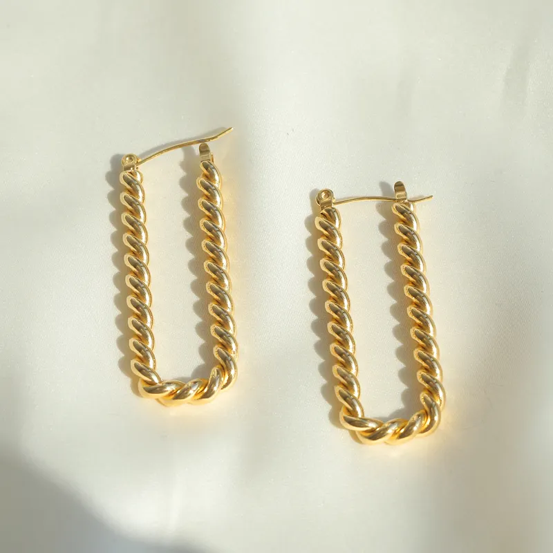 Joolim 18k Gold Plated Rope Chain Geometric Hoop Earrings Drop Shipping Jewelry Factory Supply Stainless Steel Jewelry
