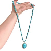 Collier chaîne de pull plaqué or avec perles ovales en turquoise naturelle, bijoux de mode de luxe sportifs pour femmes