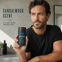 Déodorant pour homme sans aluminium, formule personnalisée, senteur bois de santal, protection longue durée contre les odeurs, infusé aux extraits botaniques, marque privée