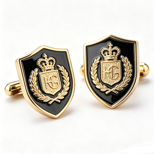 Custom Logo Gold Plated Zinc Alloy Cufflinks Luxury Formal Wedding Gift with Crown Monogram Design - Product Image 6