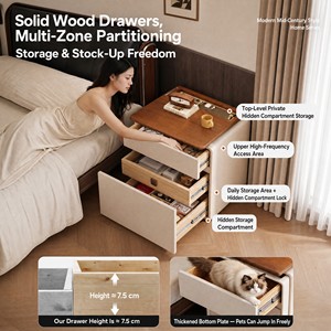 Mesa de Noche Moderna de Madera Maciza con Compartimento Oculto y Tapicería de Cuero Ecológico para Dormitorio o Apartamento, Disponible en Stock para Venta al Por Mayor - Product Image 2