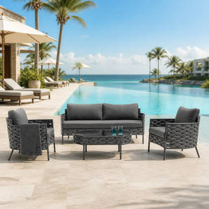 Modern Outdoor Sofa Set Rattan Patio Conversation Furniture Aluminum Frame Cushioned Seating for Garden Villa Hotel - Product Image 1