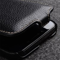 MELKCO-Coque de téléphone en cuir de vache véritable pour iPhone 12 13 14 15 Pro Litchi Texture PC Vertical Flip Back Cover