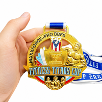 Médaille en métal personnalisée en alliage de zinc avec logo 3D et ruban pour la musculation, la force athlétique et le fitness