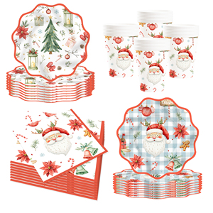 Juego de Vajilla para Fiesta de Navidad DAMAI, Juego de Platos, Vasos y Servilletas de Papel con Diseño de Santa Claus, Artículos para Fiestas - Product Image 1