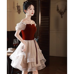 Vestido <span class=keywords><strong>de</strong></span> Novia Rojo Vino, Corto, Ligero, <span class=keywords><strong>de</strong></span> Lujo, Nuevo, para Boda, Compromiso, Informal - Product Image 3