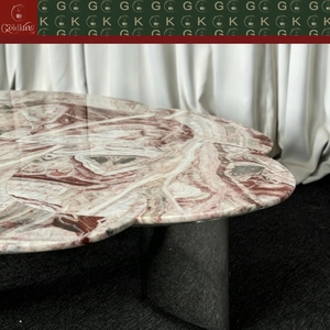 <span class=keywords><strong>โต๊ะ</strong></span>กาแฟ<span class=keywords><strong>หิน</strong></span>อ่อนลายแดงรูปทรงกลีบดอกไม้ GOLDKING สไตล์ร่วมสมัยสำหรับห้องนั่งเล่น ขัดเงาด้วยมือ รับผลิตแบบ OEM ODM โดยตรง - Product Image 4