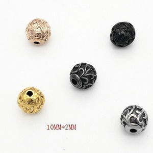 Cuentas espaciadoras de acero inoxidable yunnique, 10mm, 2mm de diámetro, patrón retro redondo para hacer pulseras, accesorios de joyería DIY - Product Image 1