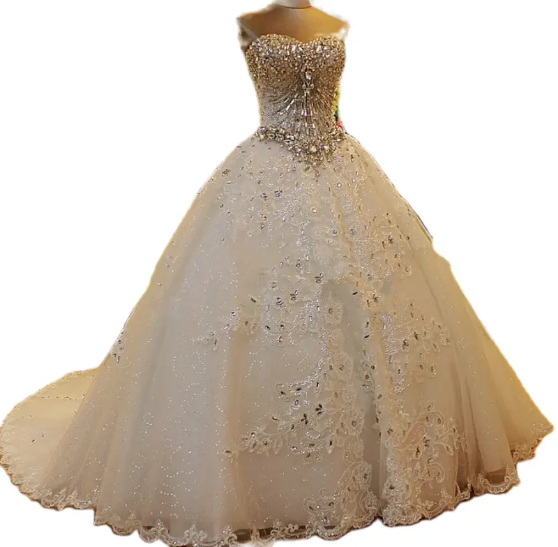 Perle di lusso abito da sposa modesto elegante abito da sposa a coda lunga lucido per le donne corsetto a cuore personalizzato Plus Size