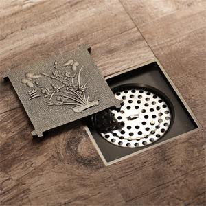 Desagüe de suelo tallado de estilo antiguo, a prueba de olores, antideslizante, inserto de azulejo de bronce, desagüe de suelo - Product Image 2
