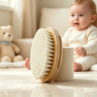 Brosse corporelle ovale en bois de hêtre naturel, poils de chèvre doux, exfoliante, avec manche en bois, masseur capillaire, pour le bain et le spa des bébés