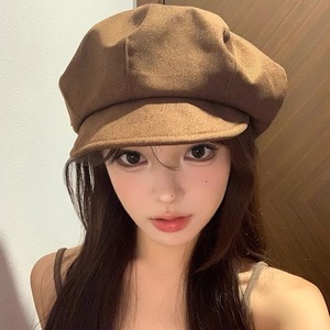 Brown Canvas Beret For Women 58-60Cm Spring Autumn Breathable Octagonal Hat Japanese Retro Style <b>Painter</b> Cap - Product Image 2