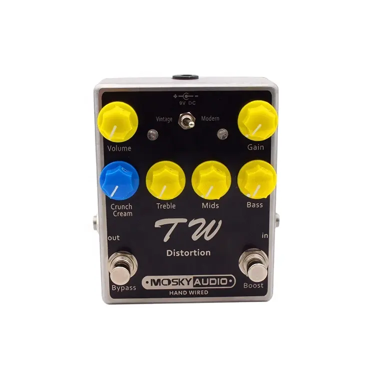 Pedal de efectos de guitarra de distorsión TW asequible hecho a mano con resistencias de condensadores IC tres bandas EQ efectos de guitarra guitarras