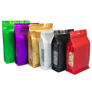 Пакеты для упаковки продуктов с плоским дном, алюминиевая фольга для кофейного мешка, гибкие пластиковые упаковочные пакеты с застежкой-молнией