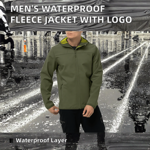 Custom Logo Front Men's Coated Fleece <b>Jacket</b> Solid Color <b>Waterproof</b> Breathable Canvas Polyester High Street Style Plain Dyed - Product Image 2