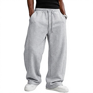 Pantalon de survêtement ample à jambe large gris chiné, joggers en molleton surdimensionnés, logo personnalisé, unisexe, fabricant OEM - Product Image 4