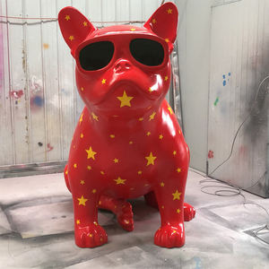 Yeni tasarım büyük boy fiberglas fransız Bulldog modeli oturan poz serin köpek manken - Product Image 3