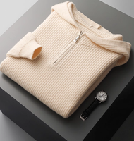Cardigan en cachemire tricoté pour homme avec capuche, pull doux et chaud pour l'automne et l'hiver