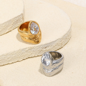 Stainless Steel 18K Gold Silver Plated Irregular Chunky <b>Ring</b> Inlaid Pear Shape Zircon Trendy Statement <b>Finger</b> <b>Ring</b> For Women - Product Image 5
