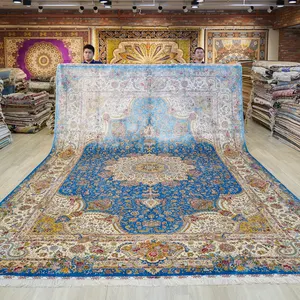 Alfombras de seda antiguas coloridas orientales persas Tabriz vintage de gran tamaño hechas a mano de 10x14 pies a la venta