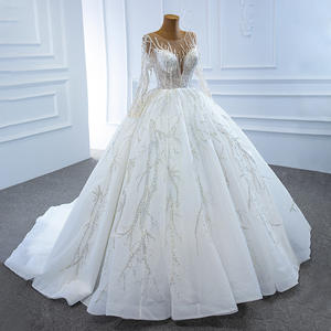 Robes de mariée personnalisées haut de gamme, ornées de perles, à manches longues, avec traîne courte, élégantes, pour cérémonies formelles, Vestido De Noiva - Product Image 3