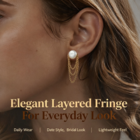 Anting Mutiara Rantai Emas Multi Layer Elegan, Anting Tusuk Baja Anti Karat, Anting Gantung untuk Wanita, Hadiah Perhiasan untuk Kencan, Pesta Pernikahan