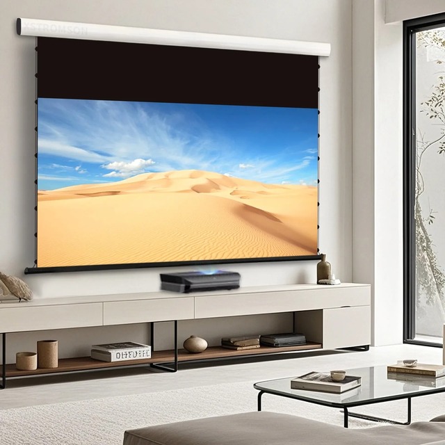 HEYU NEW ALR PET Crystal 8K 3D Projection Screen 100/120 Inch 16:9 UST CLR Motorized Tab-Tensioned Home Theater Projector Screen