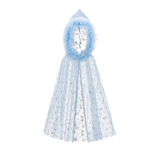 Summer Thin Layered Princess Aisha <b>Dress</b> Cape Girl <b>Frozen</b> Floral Children Breathable Blue Mesh Shawl - Product Image 1