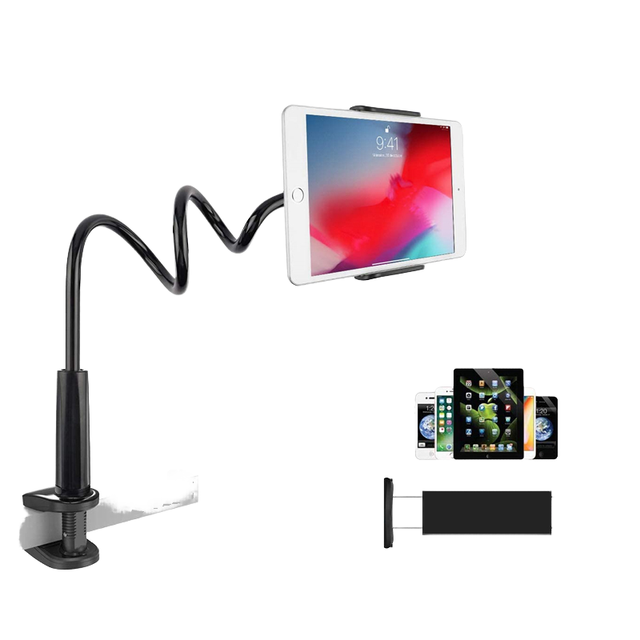 0.9 Meter Bendable Gooseneck Tablet Clamp Holder, 360 Swivel Lazy Phone Stand, Stable Anti-Sagging Bedside Desk Mount for iPad