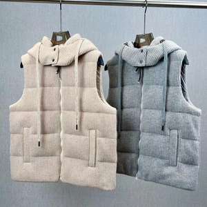 Veste décontractée à capuche pour femme, collection automne-hiver, gilet ample en cachemire tricoté à sequins, vêtement d'extérieur rembourré en duvet d'oie, fermeture éclair coupe-vent - Product Image 2