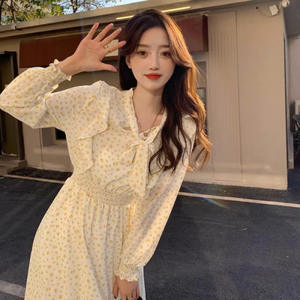 Цветочное корейское шелковое длинное платье осень Новая женская сексуальная модная Длинная женская юбка - Product Image 3