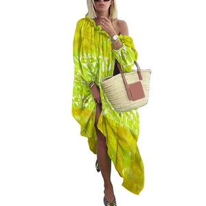 Abito Casual da donna a maniche lunghe con spalle scoperte a sublimazione stampa in <span class=keywords><strong>Chiffon</strong></span> con tracolla obliqua - Product Image 2