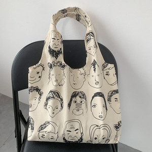 Reusable <b>Large</b> Capacity Eco-Friendly Canvas Tote <b>Bag</b> Letter Print Contrast Open Mouth Closure for Daily Groceries Travel <b>Work</b> - Product Image 2
