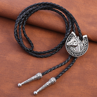 Nouveau Collier Bolo en Métal Tendance 2026 avec Têtes de Cheval et Fer à Cheval, en Stock, Style Country en Cuir