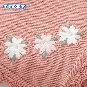 Manta de Bebé Mimixiong OEKO Tex, Tejida a <span class=keywords><strong>Crochet</strong></span>, con Borde de Conchas y Bordado de Flores, para Recién Nacidos, de Algodón Jacquard - Product Image 5