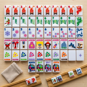 Ensemble de Mahjong Américain de Luxe Rose, 160 Tuiles, Design Sports d'Hiver, Flocons de Neige, Remontées de Ski, Vent, Mahjong Complet - Product Image 5