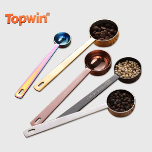 Cuillère doseuse en acier inoxydable doré avec logo personnalisé pour poudre de lait, grains de café, sans clip - Product Image 1