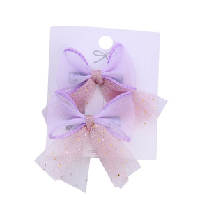 Barrettes à cheveux en mousseline douce avec nœud pour enfants, ensemble de barrettes à cheveux en tulle couleur bonbon pour princesse - Product Image 3