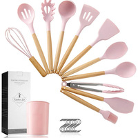 Ensemble d'ustensiles de cuisine en silicone durable de qualité alimentaire, 12 pièces, avec poignée en bois, passe au lave-vaisselle et durable pour la cuisine à domicile
