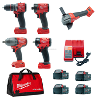 Kit d'outils électriques sans fil professionnels Milwaukee 18V, perceuse sans balais, clé à chocs, meuleuse avec batterie