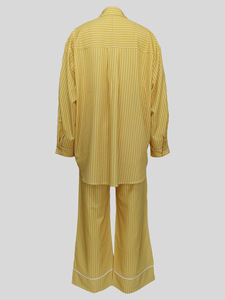 Women's Collared Long-Sleeved Shirt With Elastic Waist and Striped Pant Legs, 2-Piece <b>Set</b> Fashion - Product Image 6