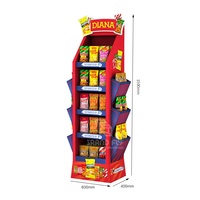 Présentoir de sol en carton ondulé personnalisé pour snacks, présentoirs multi-niveaux en papier pour chips et biscuits pour supermarchés et commerces de détail