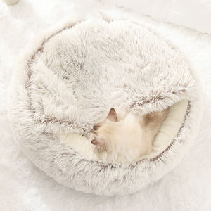 ที่นอนแบบมีฮู้ด,ถ้ำแบบ Burrowing นิ่มทำจากโดนัทขนสัตว์เทียมสำหรับกอดพื้นเตียงนอนให้ความอบอุ่นในร่มสะดวกสบายทรงกลม - Product Image 6