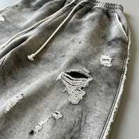 Pantalon de jogging ample gris vintage personnalisé, effet usé, bords effilochés, coupe large, avec cordon de serrage, en coton bouclette, pour homme, style streetwear