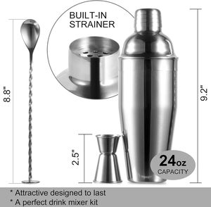 Haute qualité 3 pièces en acier inoxydable Bar ensemble Cocktail Shaker boisson Shaker mesure Jigger mélange cuillère barman pour débutant - Product Image 5